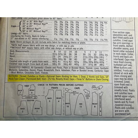 McCalls 9550 pattern top pants short cape 1970s size 5 - Picture 6 of 6